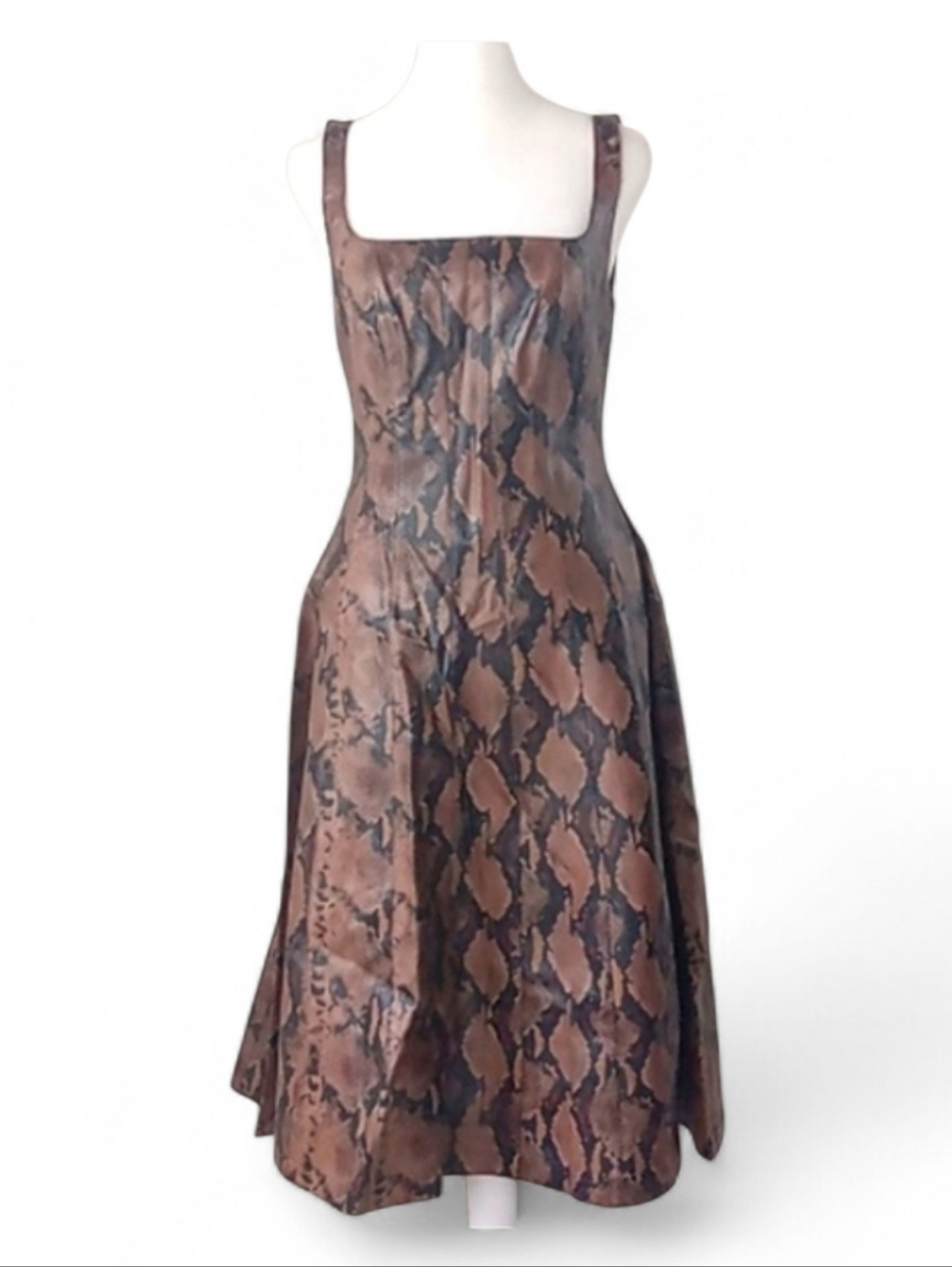 7 For All Mankind Faux Leather Snakeskin Print Midi Dress Sleeveless Size S